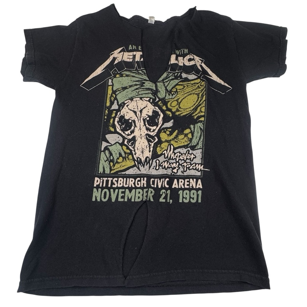 Vtg 1991 Metallica Concert Shirt Women Small Distress Tee Pittsburg Civic Arena